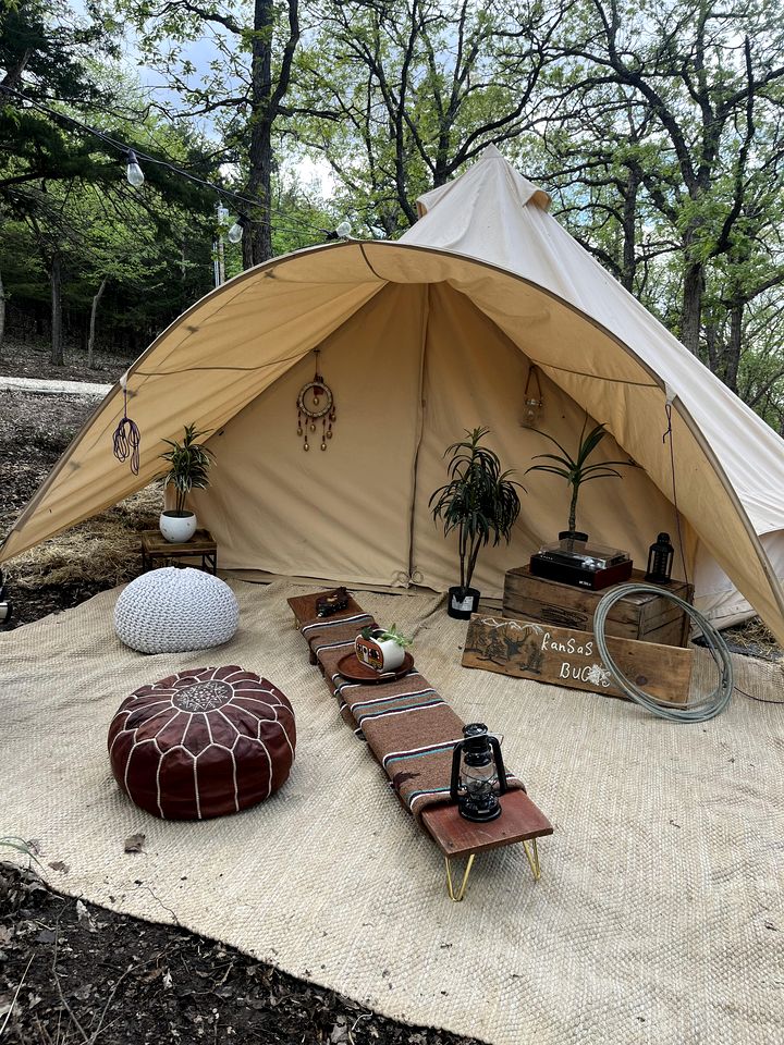 Lakeside Glamping Bell Tent Retreat on Tuttle Creek Lake in Kansas, Perfect for a Weekend of Swimming and Fishing