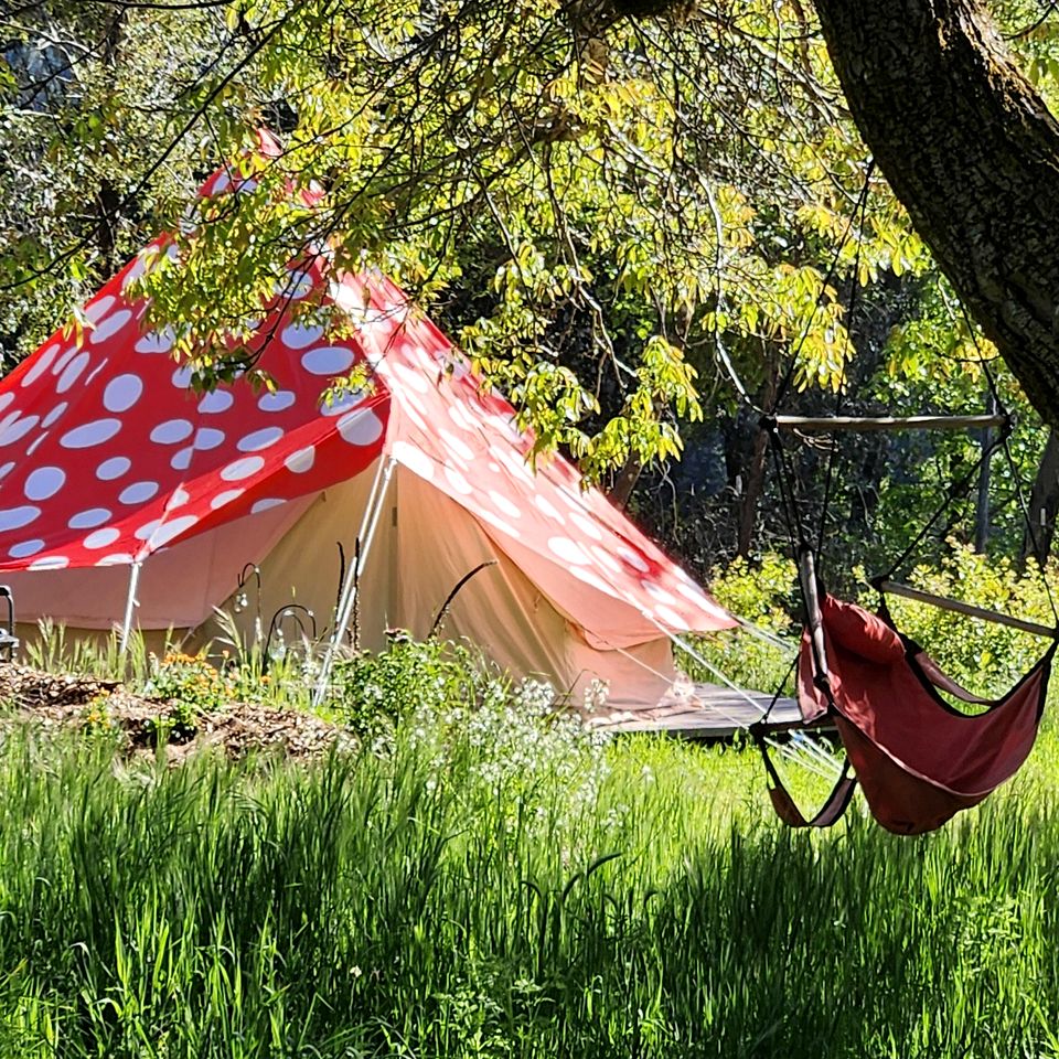 Cozy Off-Grid Bell Tent Glamping Retreat on a Regenerative Farm in Willow Creek, California