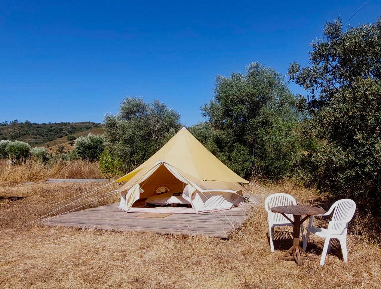 Peaceful Bell Tent on a Serene Farm for a Relaxing Escape in Nature in Beja District, Portugal