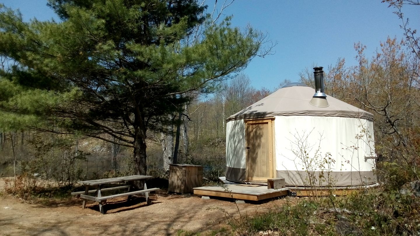 Rustic Waterfront Yurt on the Salmon River for a Peaceful Glamping Escape near Tamworth, Ontario