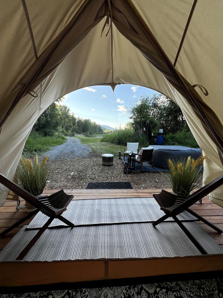Romantic Luxury Glamping Tent with Riverfront Views near Sandpoint, Idaho