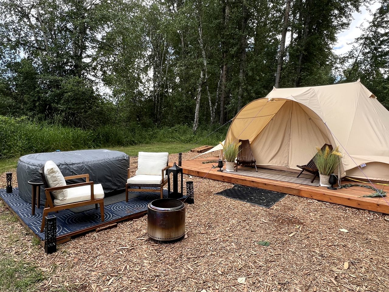 Romantic Luxury Glamping Tent with Riverfront Views near Sandpoint, Idaho