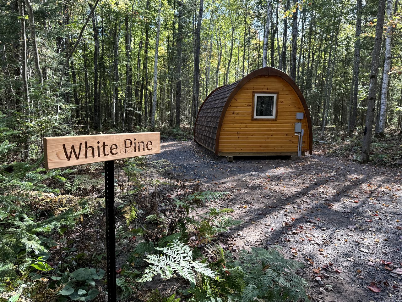Luxurious White Pine Pod for Two Nestled in the Woods for an Unforgettable Glamping Getaway by Lake Superior in Wisconsin