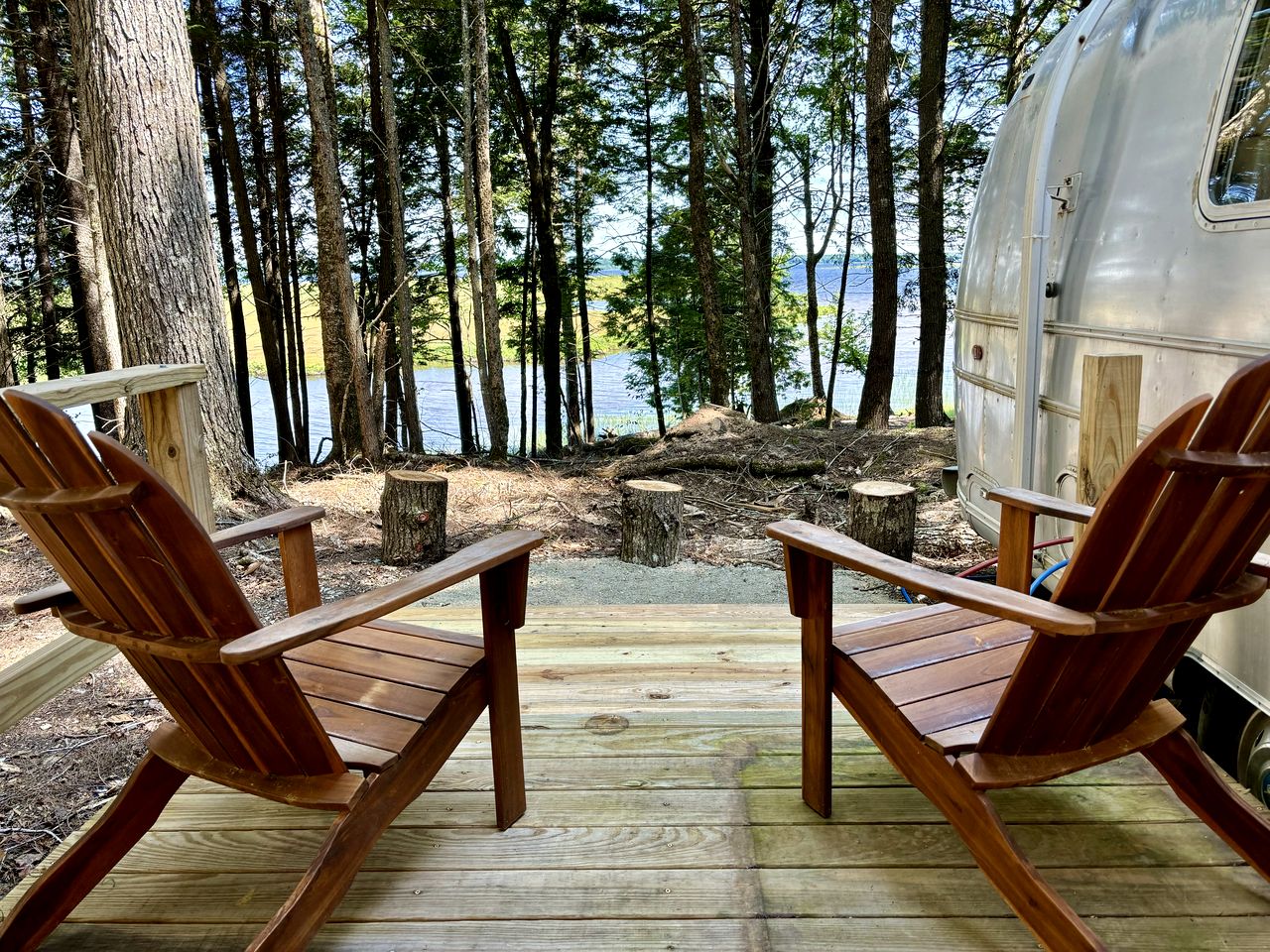 Gorgeous Vintage Airstream and Tiny House A-Frame Cabin with a Fabulous View near Acadia National Park