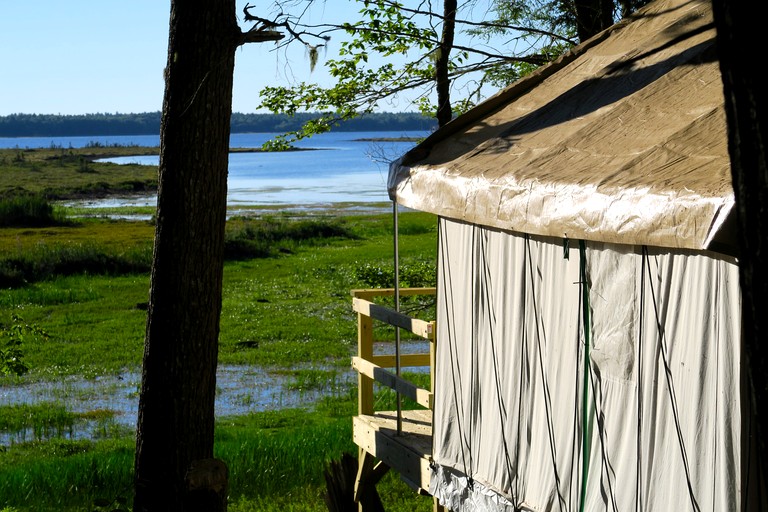 Beautiful Lakefront Safari Tent with Ensuite Bathroom, King Bed, and a Fabulous View, near Acadia National Park in Maine