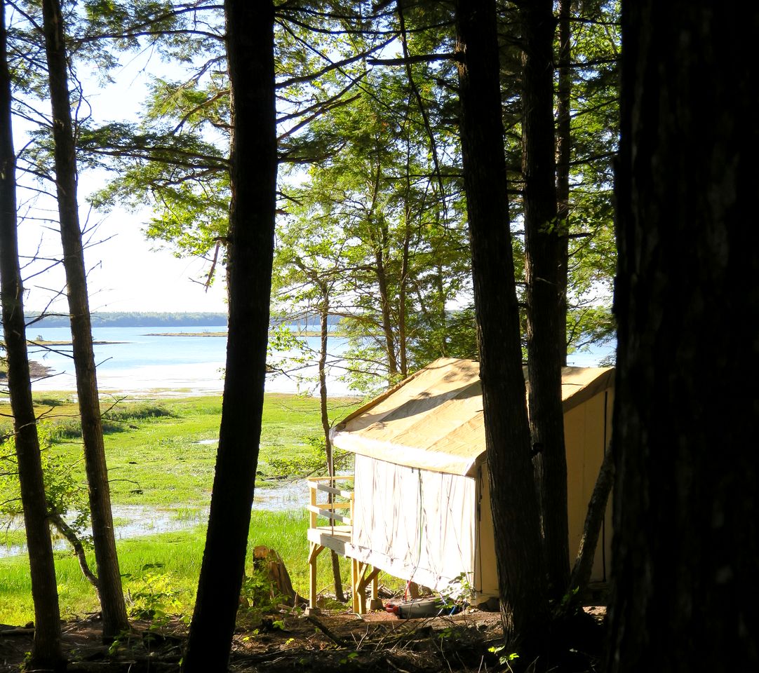 Beautiful Lakefront Safari Tent with Ensuite Bathroom, King Bed, and a Fabulous View, near Acadia National Park in Maine