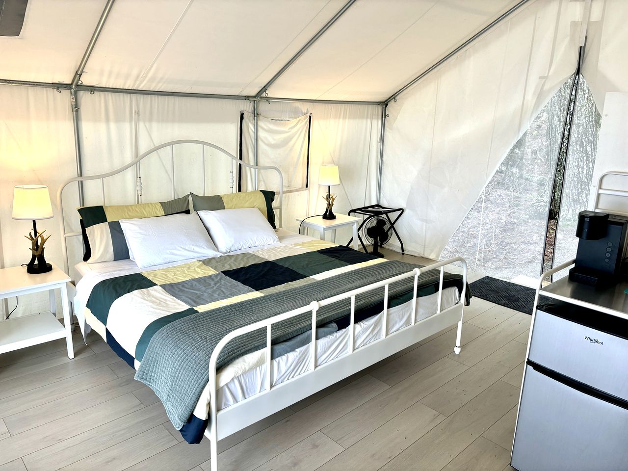 Beautiful Lakefront Safari Tent with Ensuite Bathroom, King Bed, and a Fabulous View, near Acadia National Park in Maine