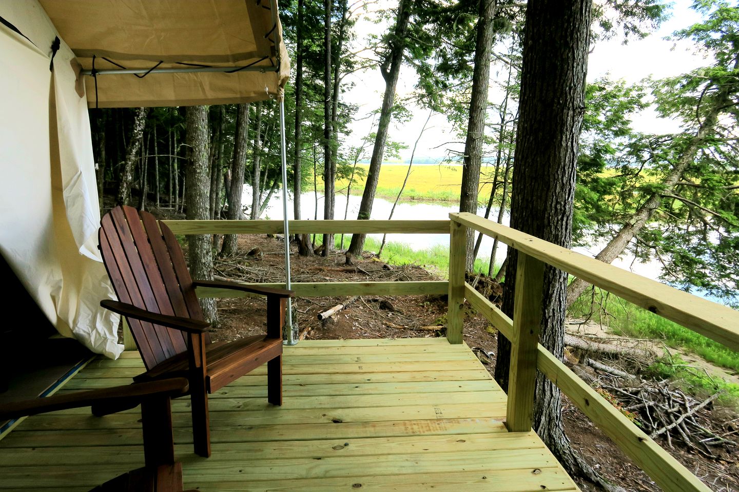 Beautiful Lakefront Safari Tent with Ensuite Bathroom, King Bed, and a Fabulous View, near Acadia National Park in Maine