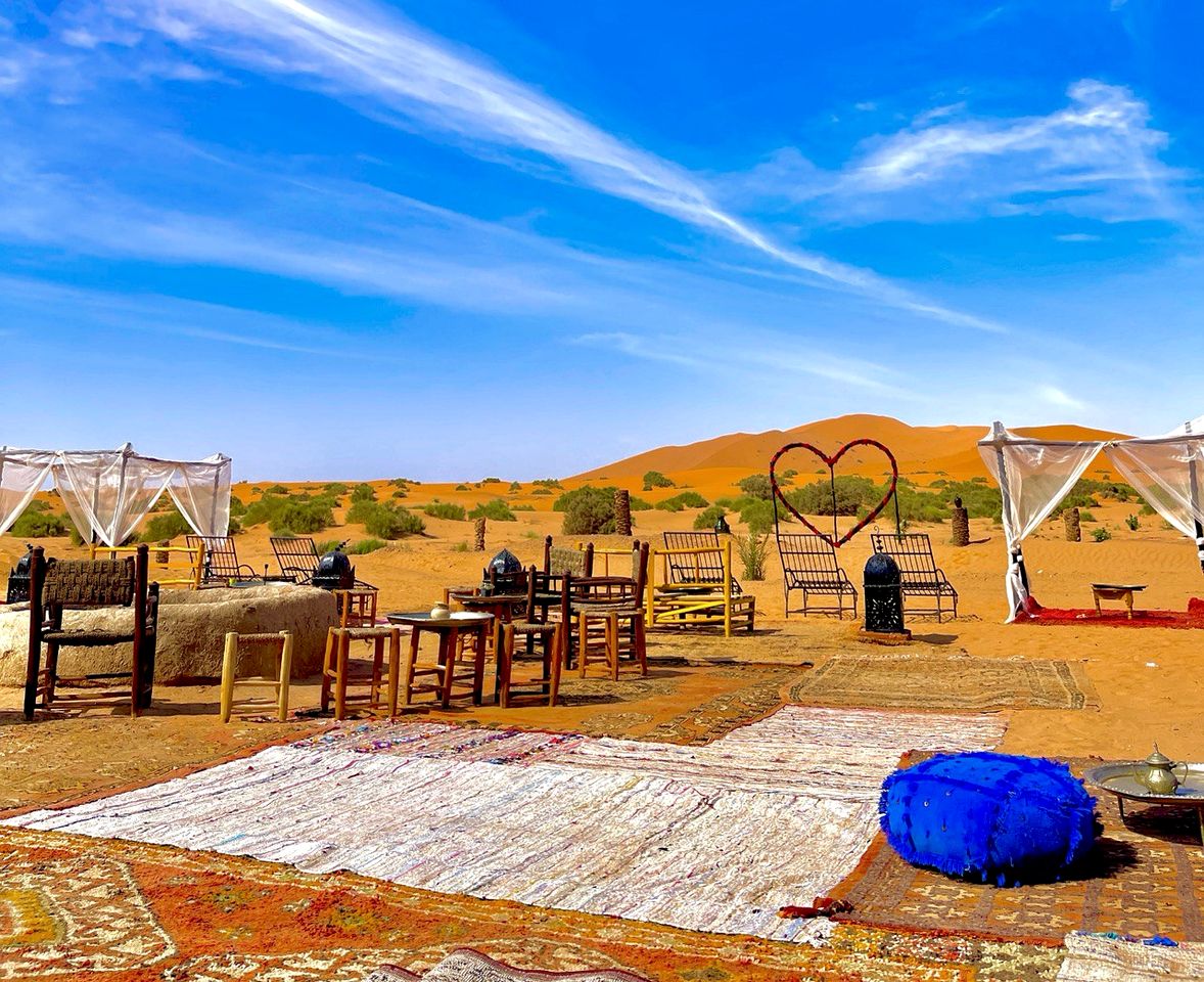 Luxurious Safari Tent at a Stunning Desert Camp with Traditional Moroccan Decor in Merzouga, Morocco
