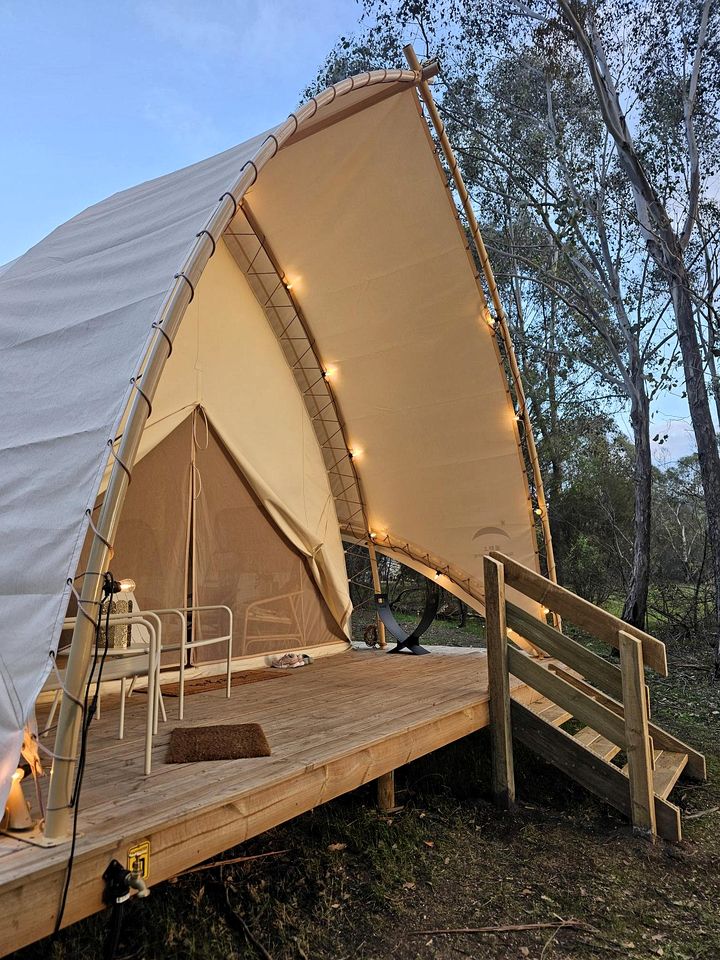 Boutique Glamping Escape with Fireplace & Alfresco Dining in Victoria, Australia