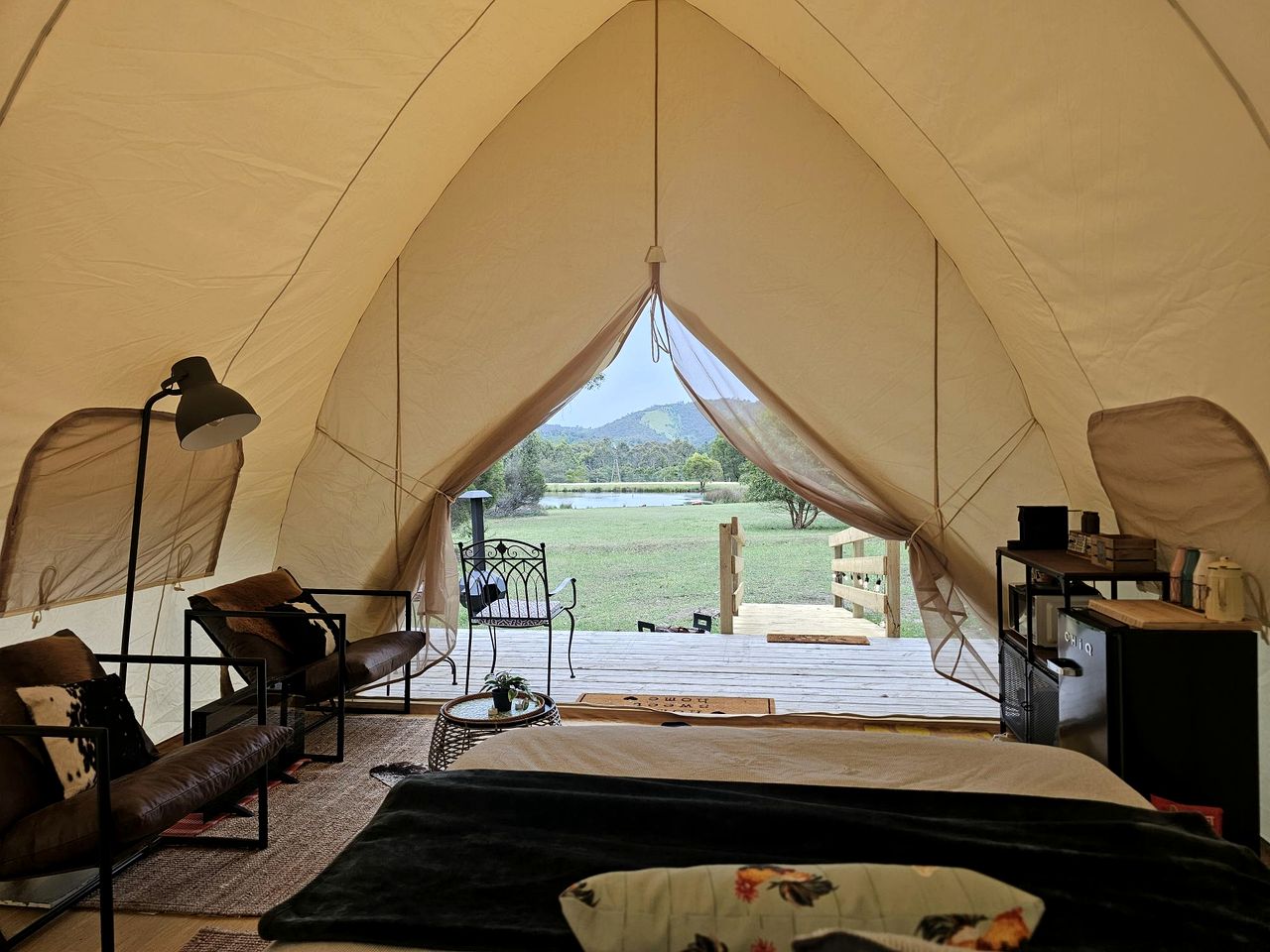 Opulent Glamping Escape with Lake Views & Outdoor Firepit in Victoria, Australia