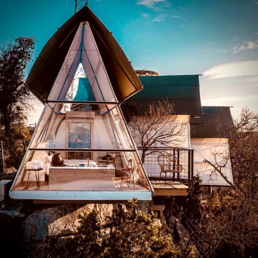 Luxury Glass A-Frame Escape with Cliffside Balcony & Spa Features in Cottonwood Shores, Texas