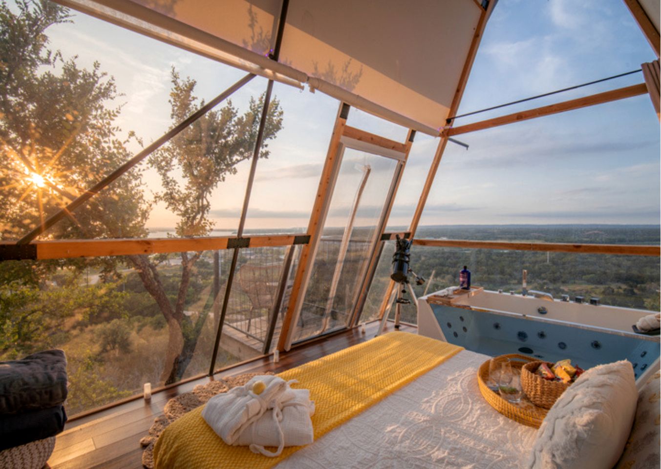 Luxury Glass A-Frame Escape with Cliffside Balcony & Spa Features in Cottonwood Shores, Texas