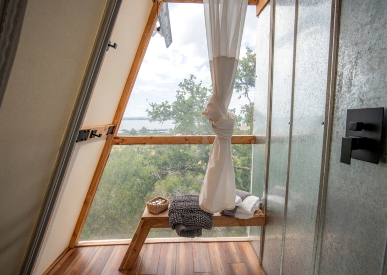 Luxury Glass A-Frame Escape with Cliffside Balcony & Spa Features in Cottonwood Shores, Texas