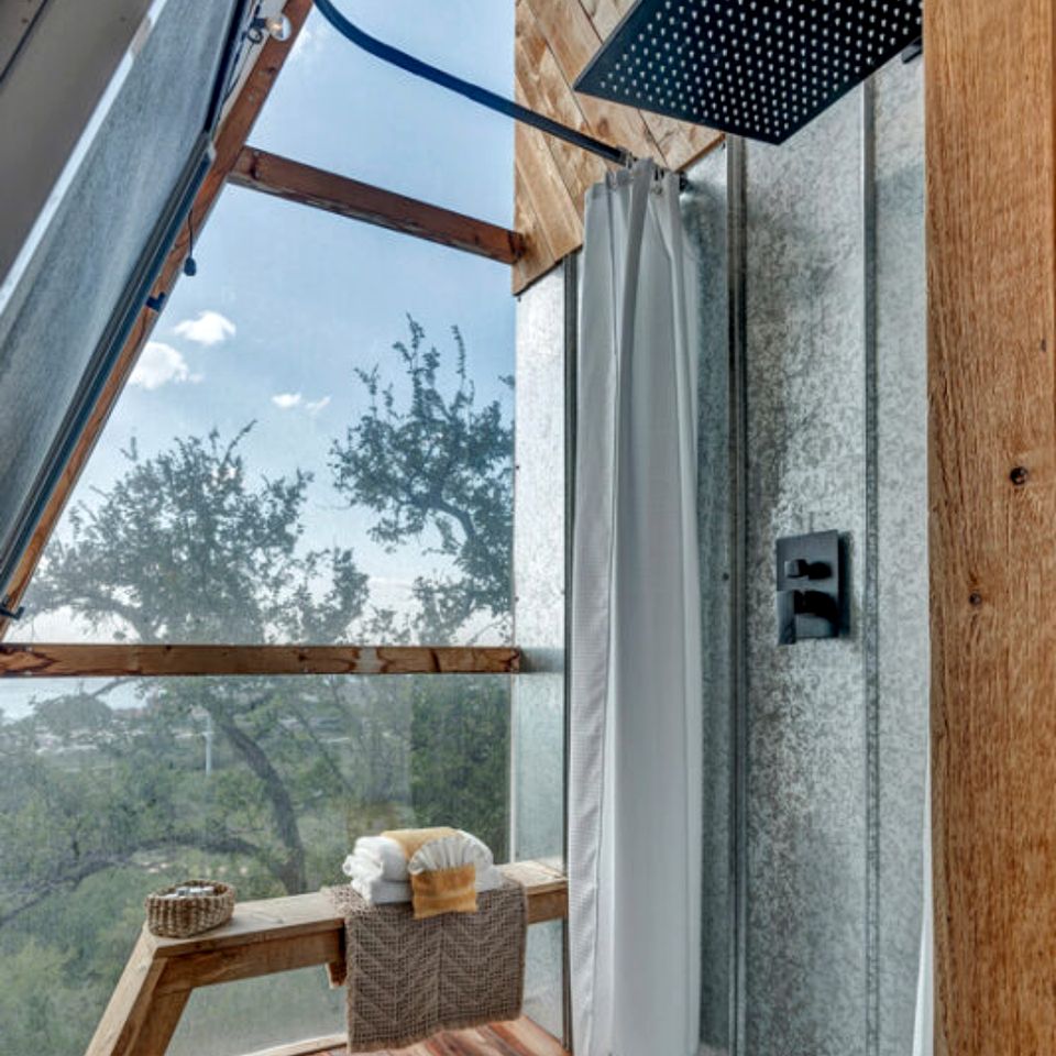 Luxury Glass A-Frame Escape with Cliffside Balcony & Spa Features in Cottonwood Shores, Texas