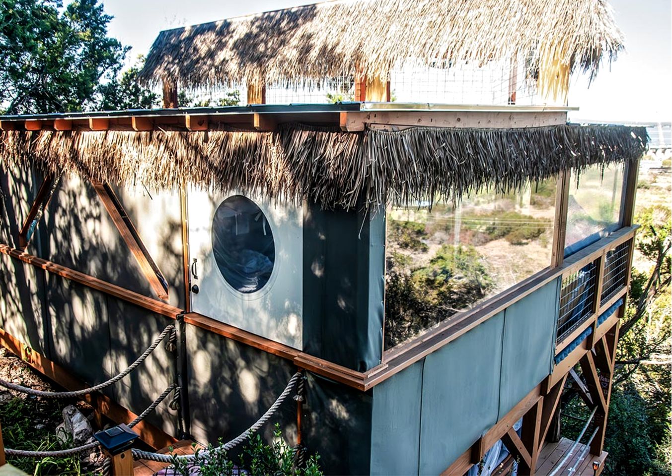 Epic Treehouse Escape with Multi-Level Deck & Hanging Bed in Cottonwood, Texas