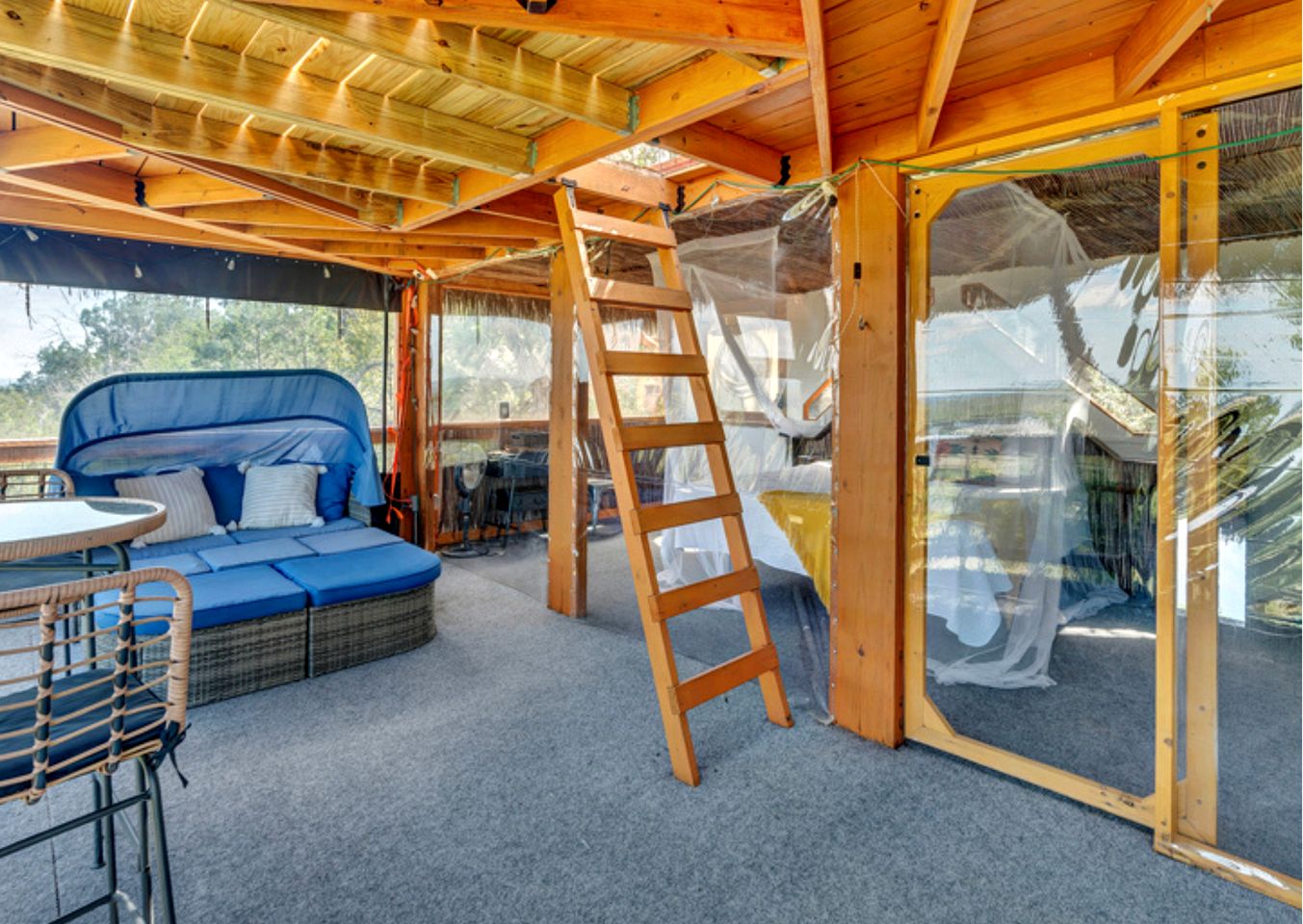 Epic Treehouse Escape with Multi-Level Deck & Hanging Bed in Cottonwood, Texas