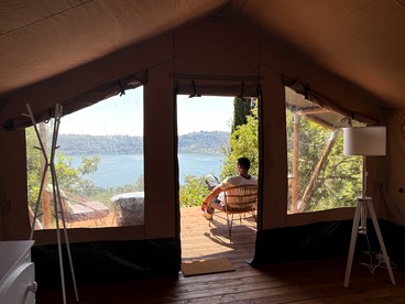 Serene Safari Tent with Panoramic Lake Views near Rome, Lazio, Italy
