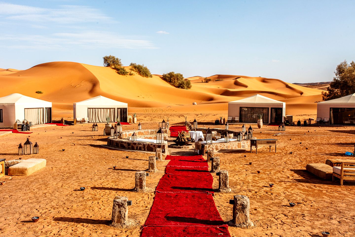 Spacious Tents Surrounded by Dunes in Luxury Desert Camp, Morocco