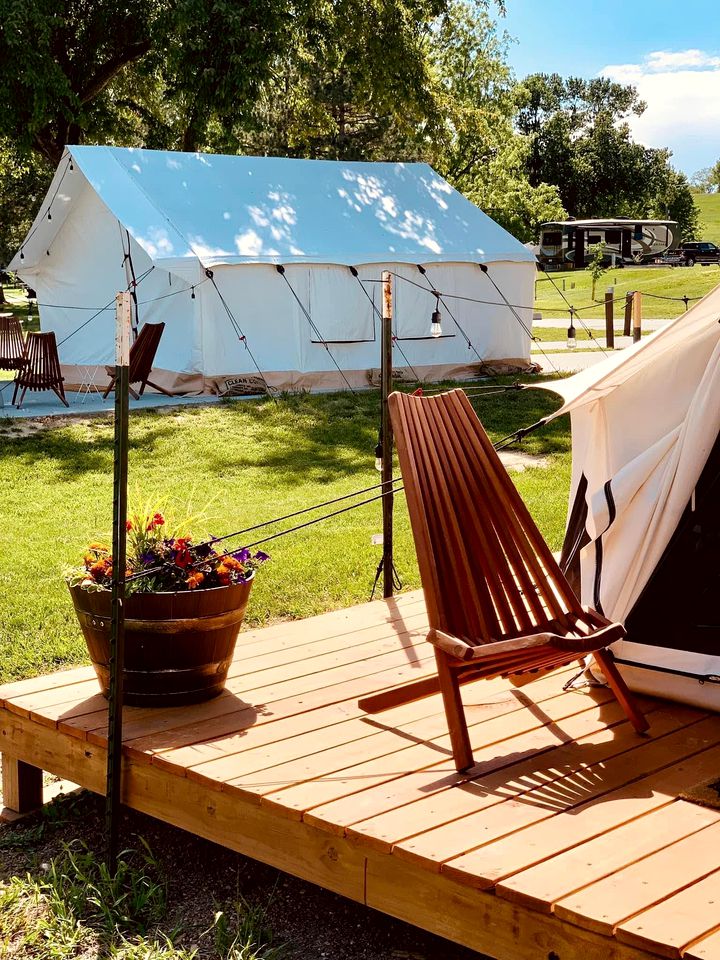 Amazing Safari Tent Rental with Fire Pit on Lake Cunningham, Omaha