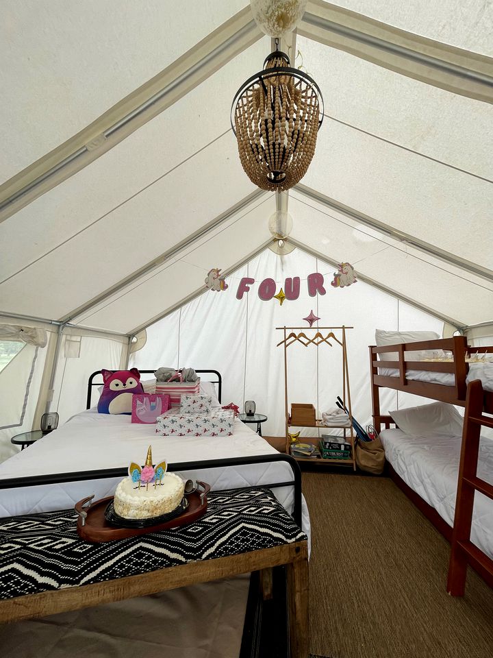 Amazing Safari Tent Rental with Fire Pit on Lake Cunningham, Omaha