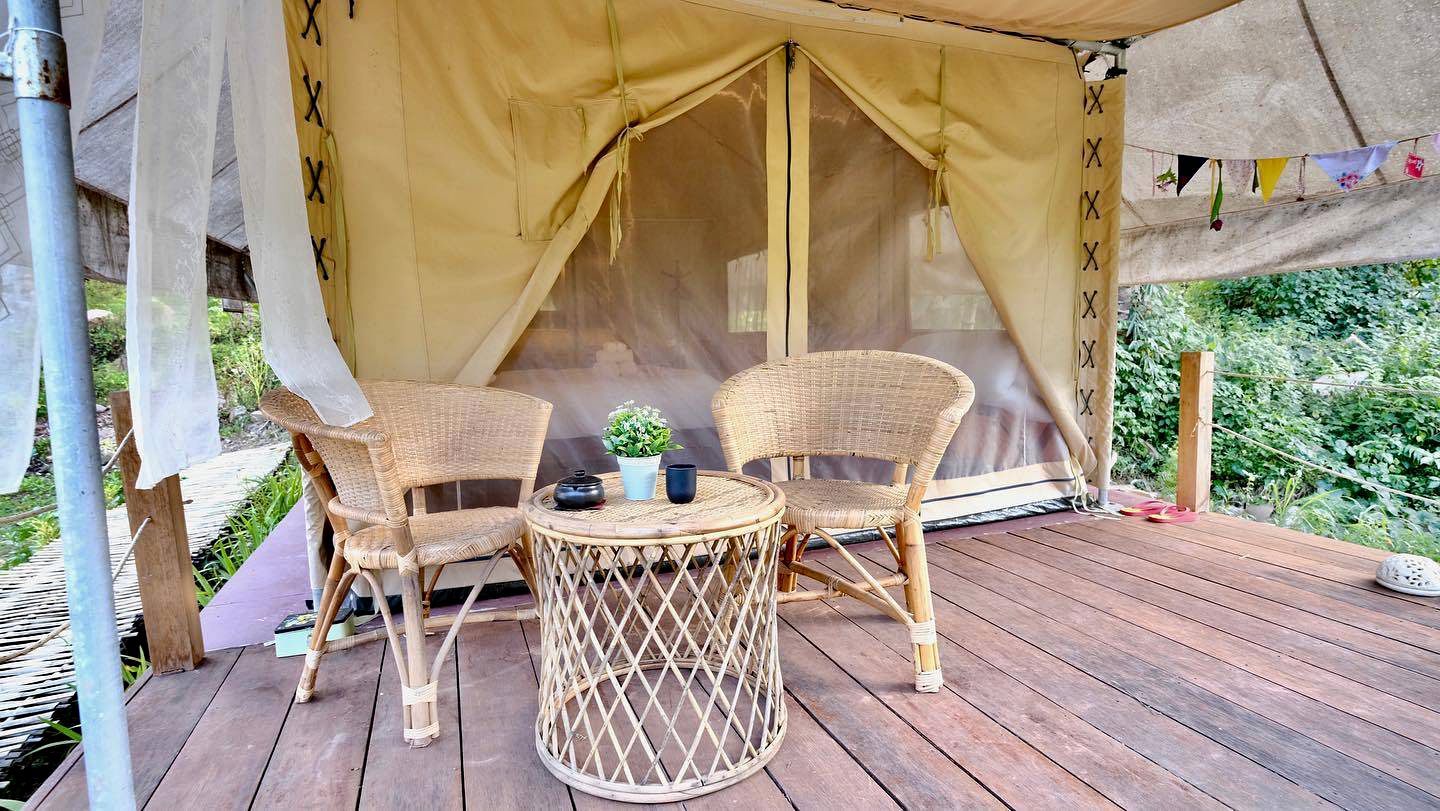 Luxurious Safari Tents with Comfy Interior and Outdoor Bath in Thailand