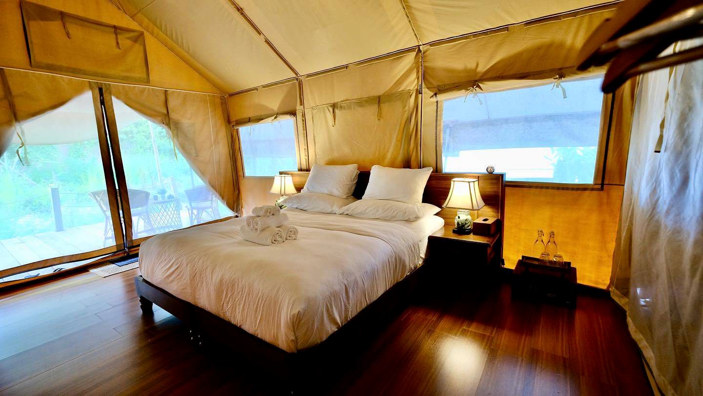 Luxurious Safari Tents with Comfy Interior and Outdoor Bath in Thailand