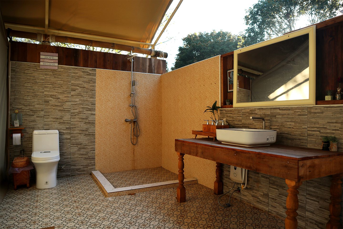 Luxurious Safari Tents with Comfy Interior and Outdoor Bath in Thailand