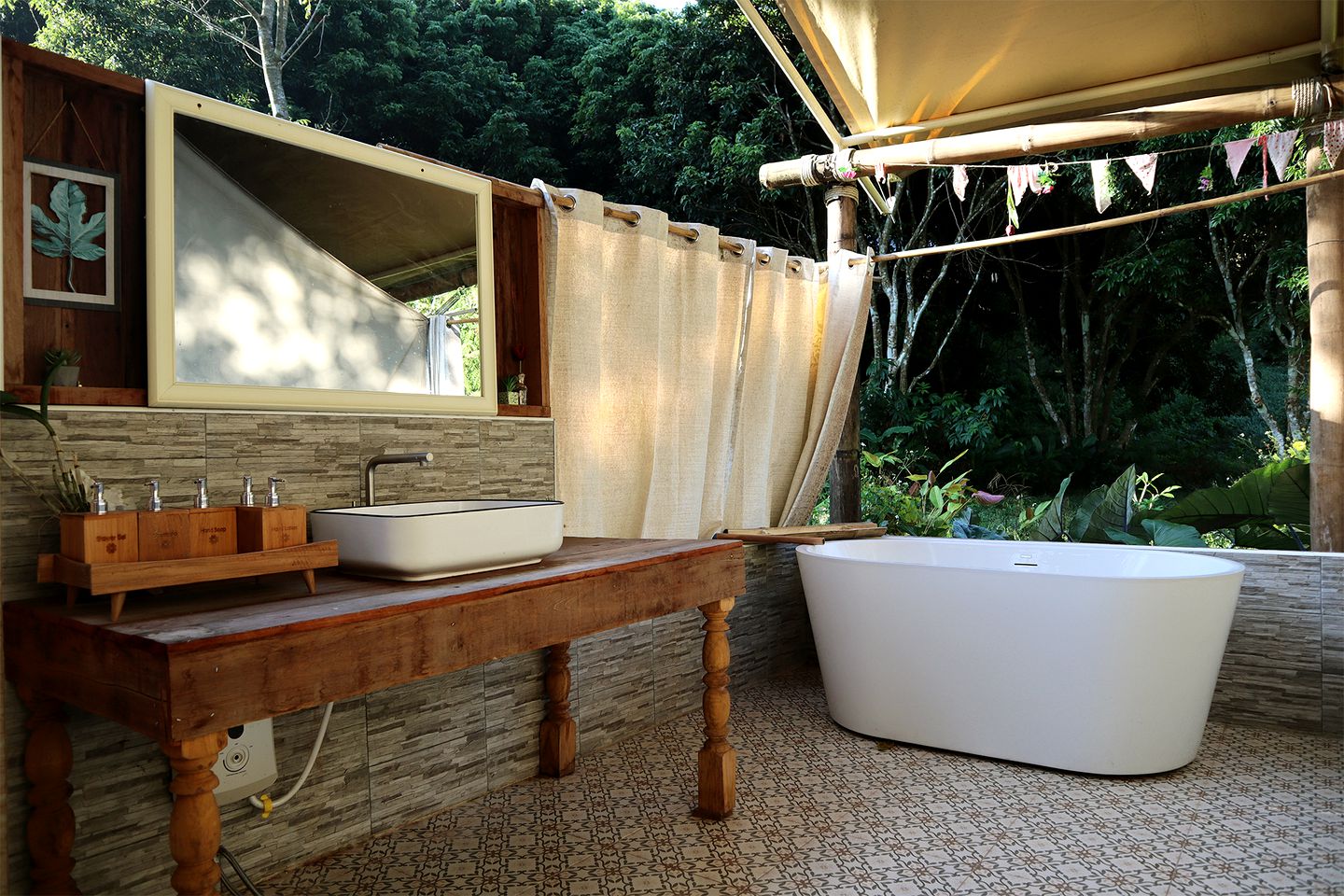 Luxurious Safari Tents with Comfy Interior and Outdoor Bath in Thailand