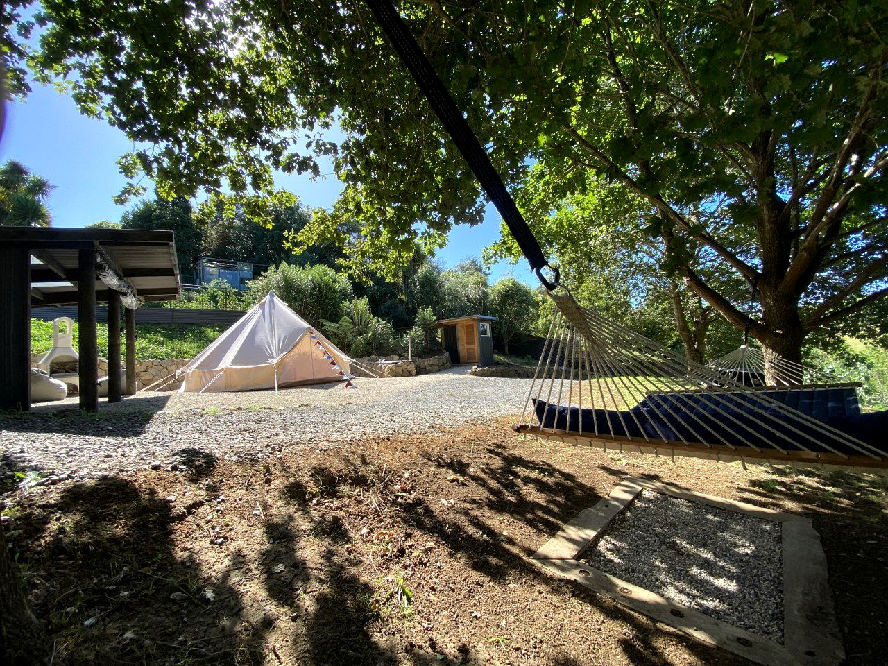 Off-Grid Bell Tent Glampsite Overlooking Creek, with Outdoor Fireplace in Waikato, New Zealand