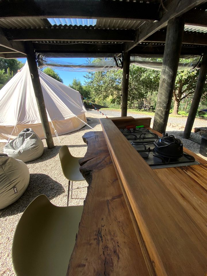 Off-Grid Bell Tent Glampsite Overlooking Creek, with Outdoor Fireplace in Waikato, New Zealand