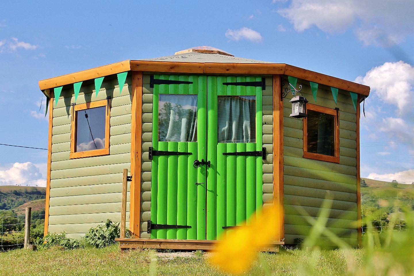 Luxury Camping Escape in Traditional Yurt Rental for Four on a Farm near Wales