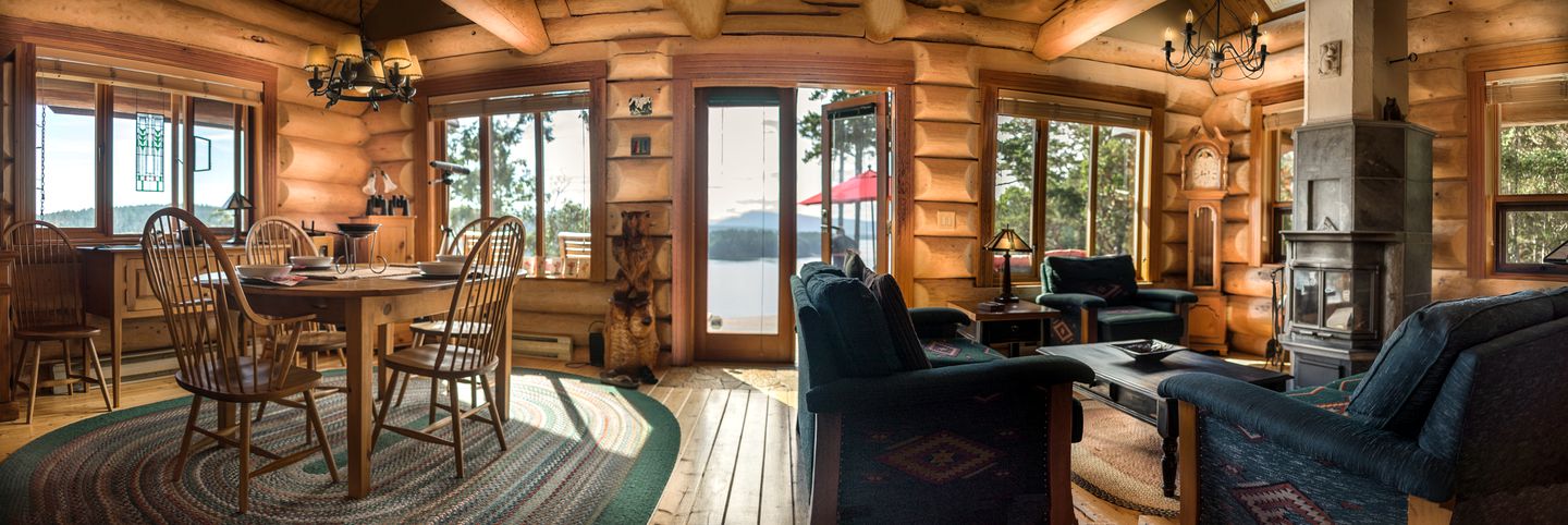 Log Cabin Rental with Sublime Views of the Water on Galiano Island in British Columbia