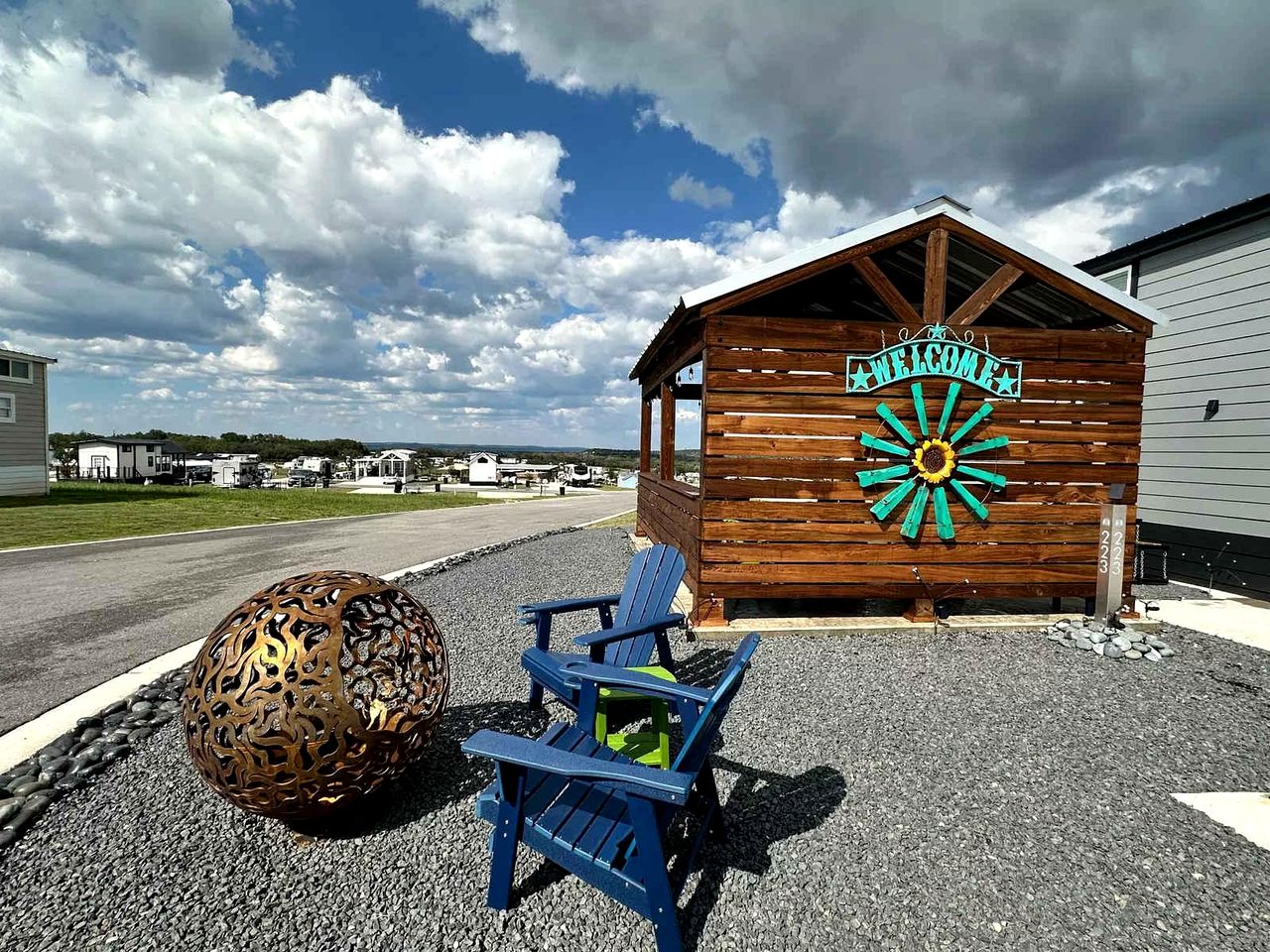 Charming Tiny Home Hideaway with Resort Pool Near Fredericksburg, TX