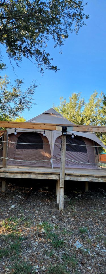 Rustic Bell Tent Rental with a Fire Pit for a Glamping Getaway in Nature near San Antonio, Texas