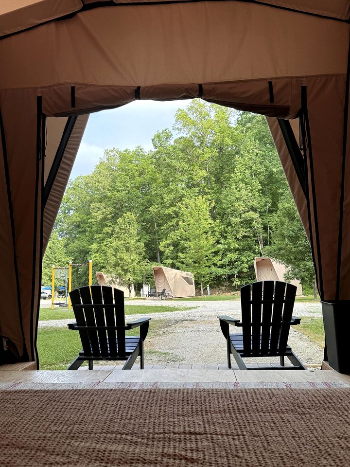 Modern Safari Tent Rental with AC and Trails in Grayson, Kentucky