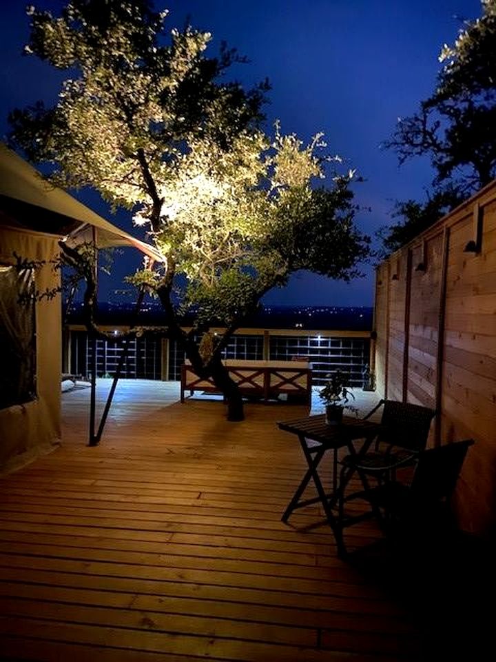 Scenic Hill Country Safari Tent Retreat with Hot Tub near Lake Travis in Marble Falls, Texas