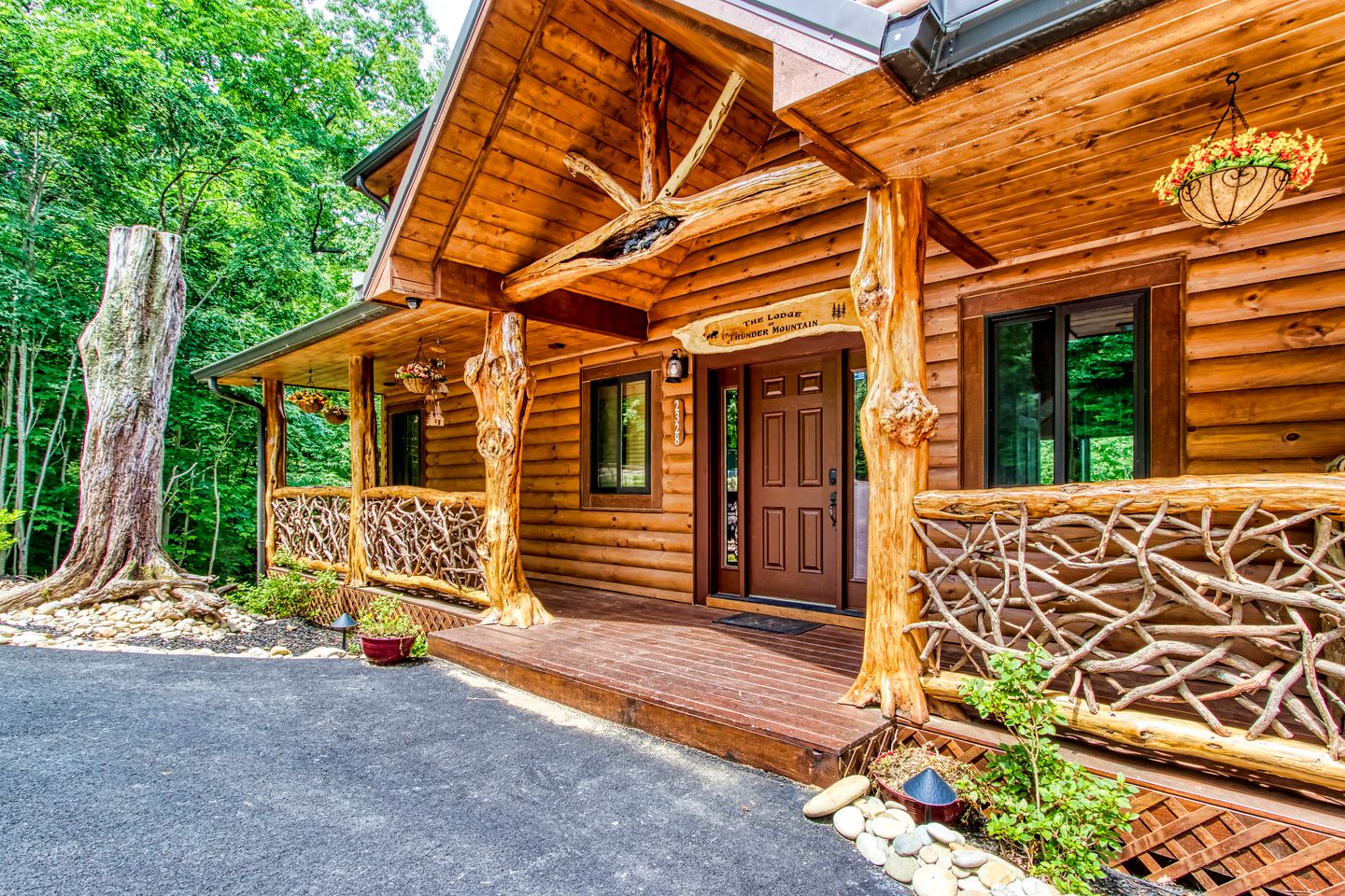 Mountain Glamping Cabin with Pool and Arcade in Pigeon Forge, Tennessee