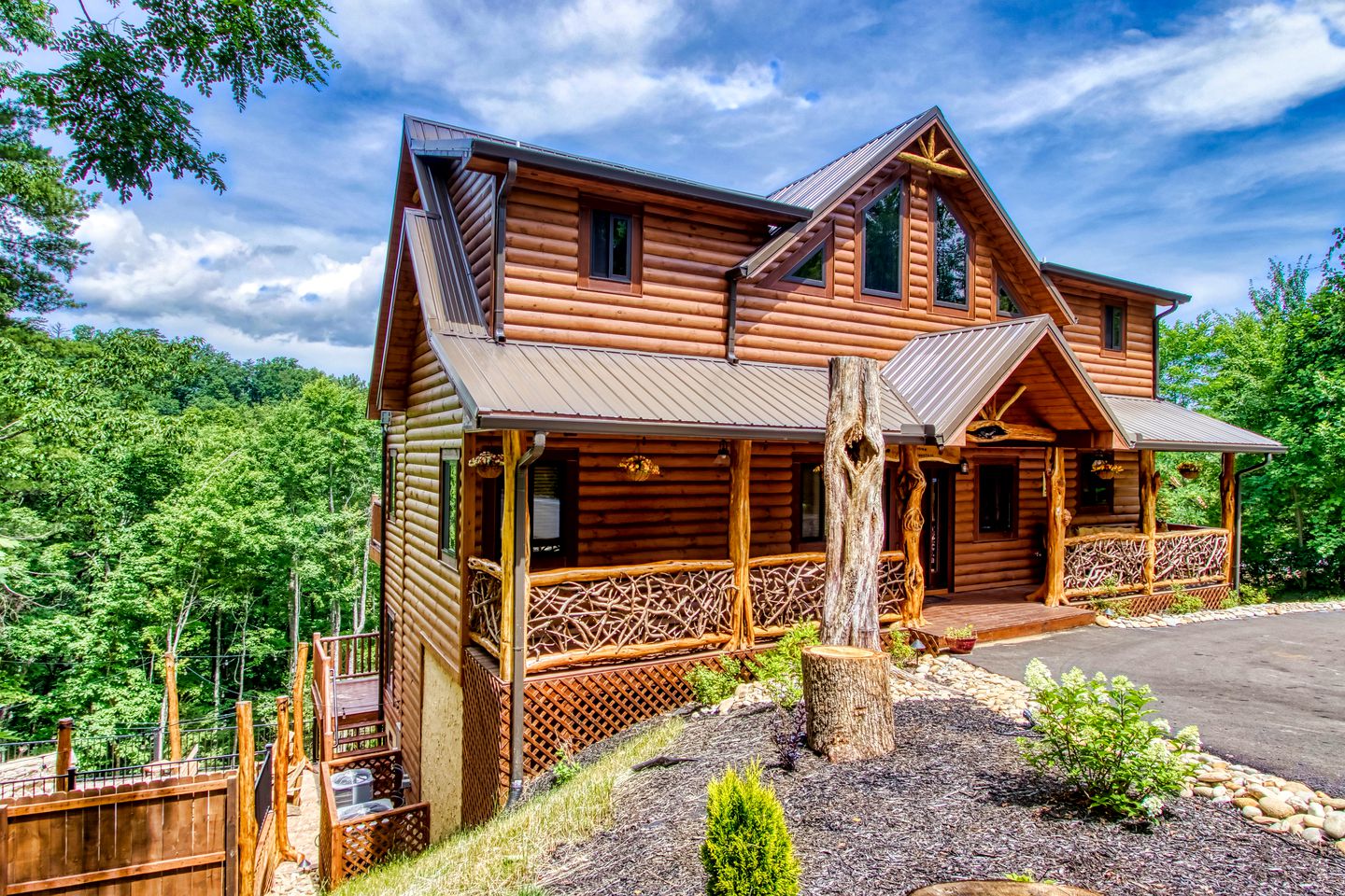 Mountain Glamping Cabin with Pool and Arcade in Pigeon Forge, Tennessee