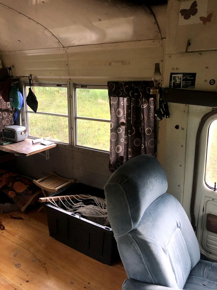 Vintage Short Bus Vacation Rental Nestled in the Forest near North Conway, New Hampshire