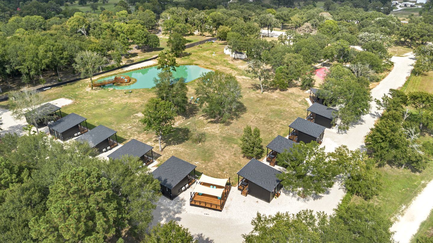 Modern Farmhouse Cargo Home Retreat with Pool & Goats near Houston in Hempstead, Texas