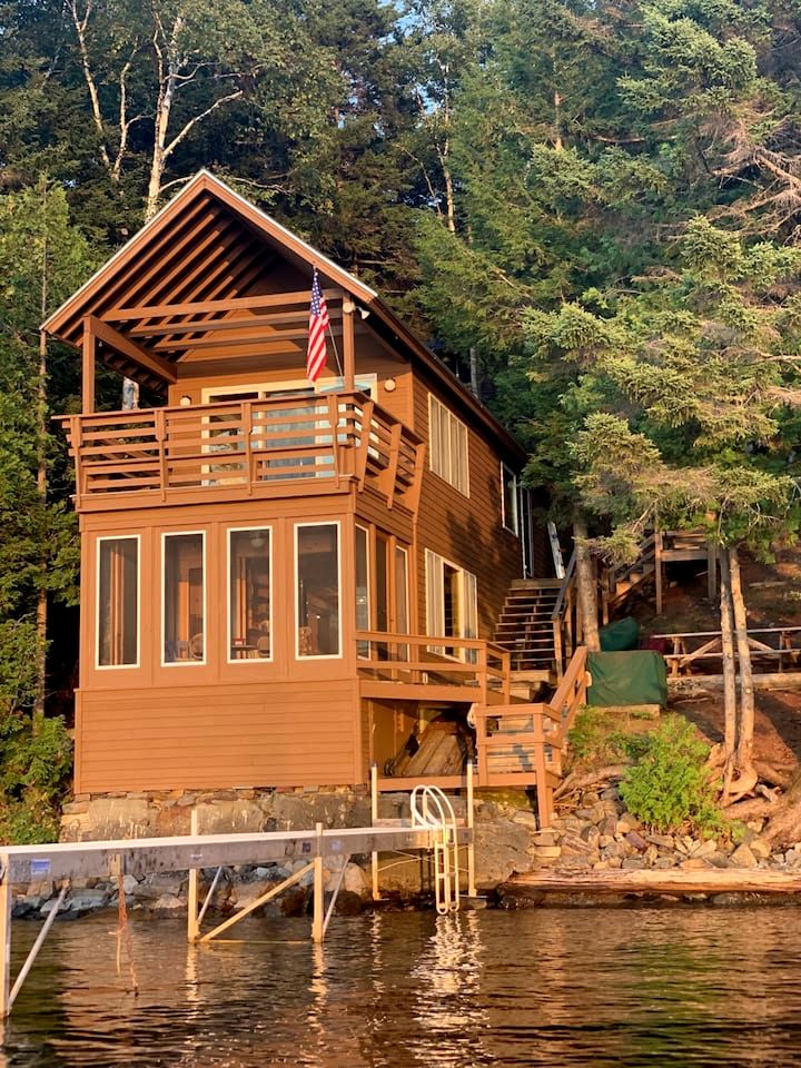Adorable Water Cabin with Dock and Modern Interior in Maine