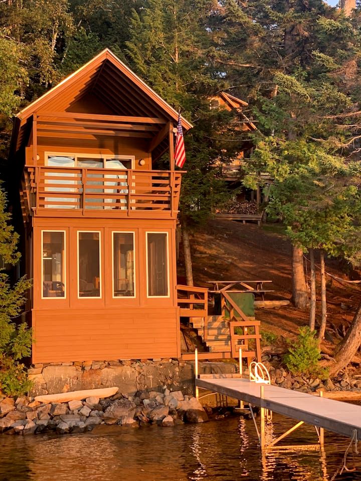 Adorable Water Cabin with Dock and Modern Interior in Maine