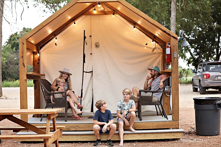 Relaxing Family-Friendly Glamping Rental in Marion, Texas: Luxurious Safari Tent on the Cibolo Creek