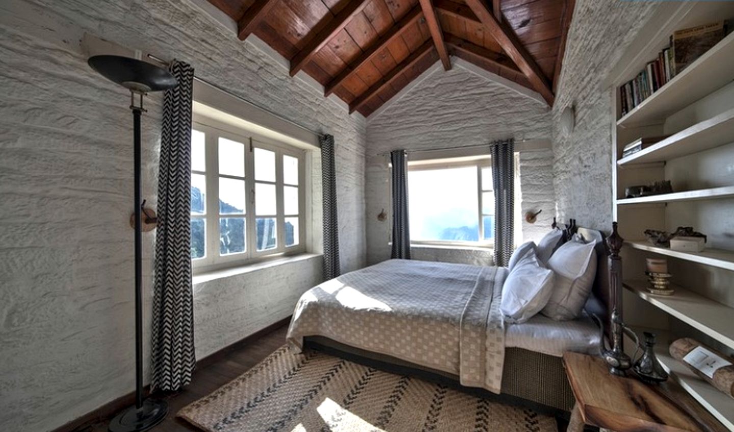 Bedside Mountain Vistas from Luxury Suite for Two in the Himalayas, India