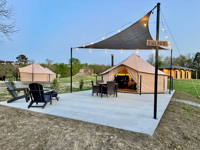 Incredible Bell Tent with Fire Pit on Private Patio for a Cozy Glamping Escape in Tahlequah, Oklahoma