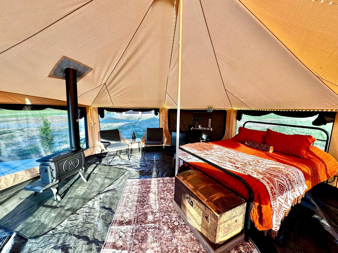 Incredible Bell Tent with Fire Pit on Private Patio for a Cozy Glamping Escape in Tahlequah, Oklahoma