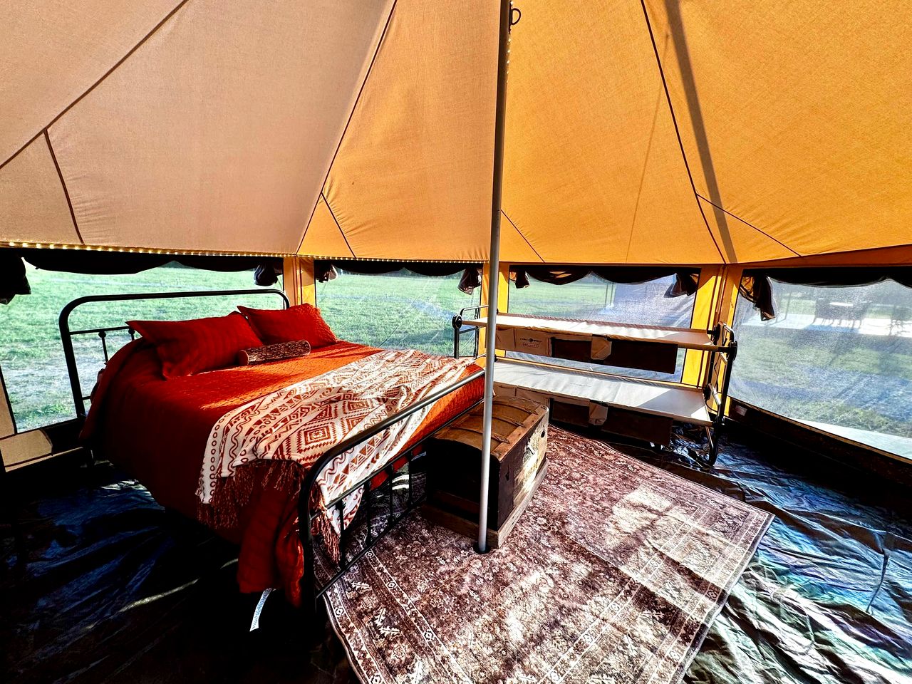 Incredible Bell Tent with Fire Pit on Private Patio for a Cozy Glamping Escape in Tahlequah, Oklahoma