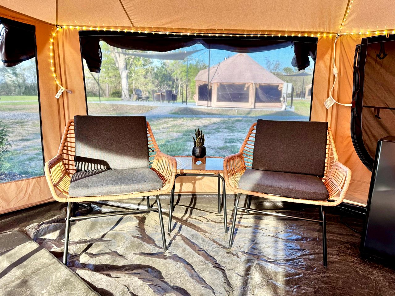 Incredible Bell Tent with Fire Pit on Private Patio for a Cozy Glamping Escape in Tahlequah, Oklahoma