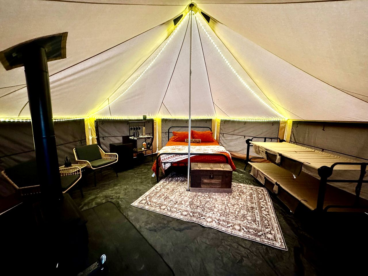 Incredible Bell Tent with Fire Pit on Private Patio for a Cozy Glamping Escape in Tahlequah, Oklahoma